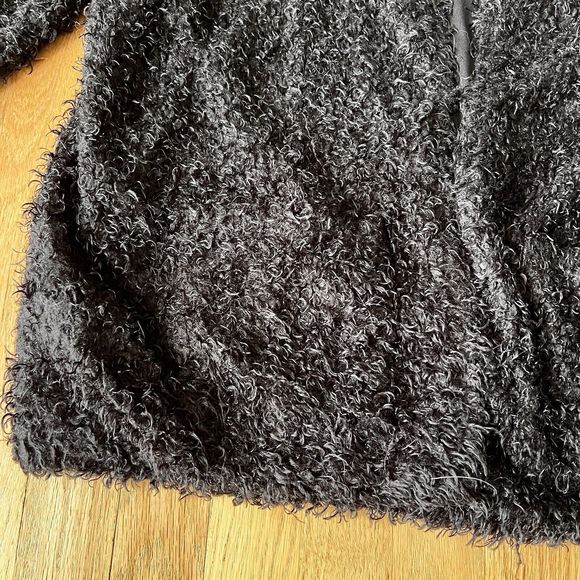 Womens Open Cardigan Sweater Size L Pockets Plush Teddy Knit Black Classic warm - Picture 2 of 6